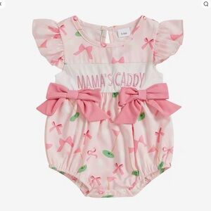 New Pink Baby Bow Golf Print Romper with Front Bows 6 months